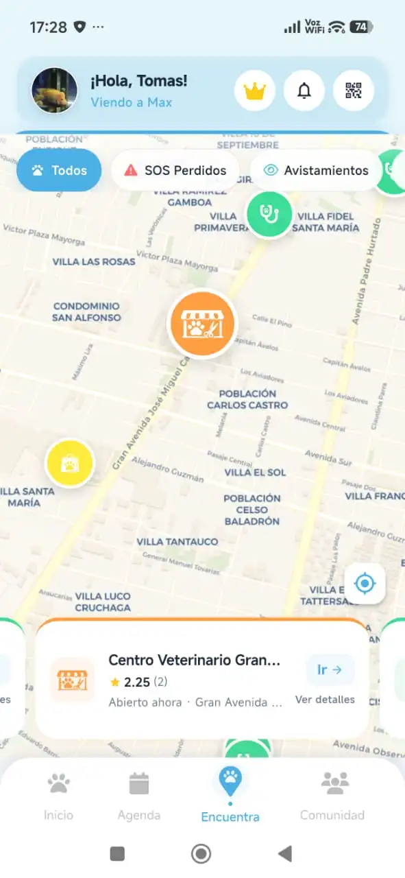 Mapa Encuentra · SOS perdidos y servicios cercanos