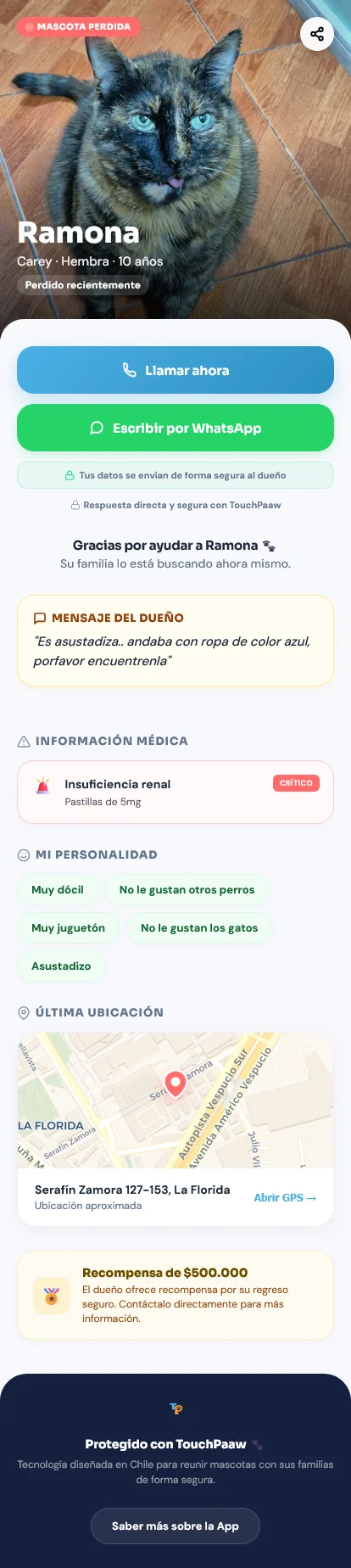 Pantalla de emergencia SOS de Ramona
